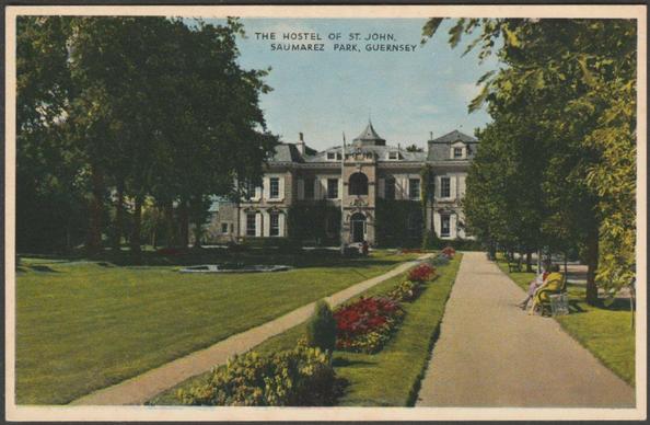 Printed colour postcard showing a view of the Hostel of St John in Saumarez Park on Guernsey.

Published by Norman Grut, Guernsey, printed by E.T.W. Dennis & Sons Ltd, Scarborough, not numbered, c.1950.

Postally unused.

Fairly good condition, with very slight corner bumps, but very light crease to left centre of bottom edge.