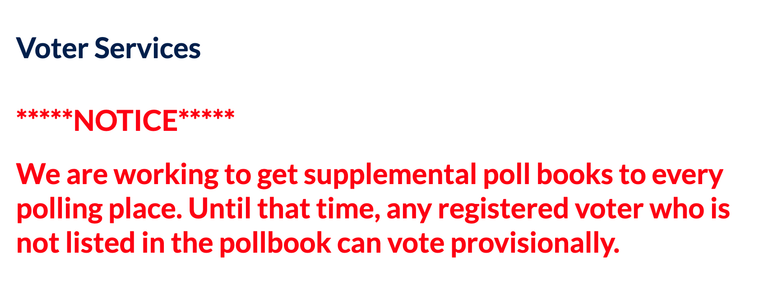 A notice on the Chester County (PA) website: We are working to get supplemental poll books to every polling place. Until that time, any registered voter who is not listed in the pollbook can vote provisionally.