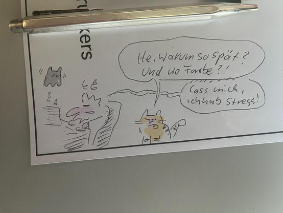 schnell gekritzelter Tiger beschwert sich bei Thuni über die Verzögerung und mangelnde Farbigkeit. Der ist halt voll im Stress.