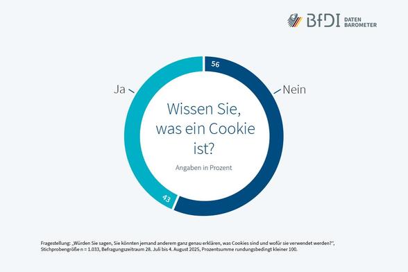 Frage: Wissen Sie, was ein Cookie ist?
Antwort "Ja" 43 Prozent; Antwort "Nein" 56 Prozent