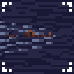 Pixelart drawing of an alligator swimming speedily through the water. Only the top of its head and a bit of its back are visible.