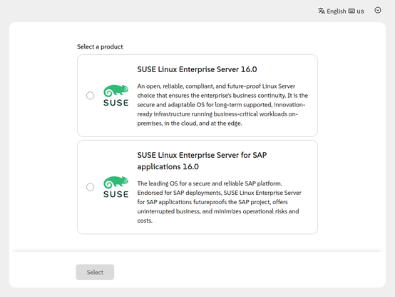Installer selection dialog: SLES or SLES4SAP