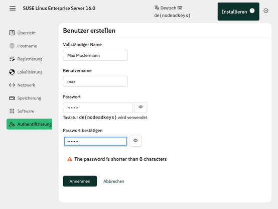 Dialog for creating a user account