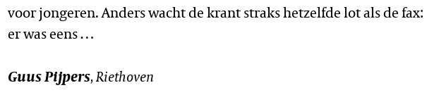 voor jongeren. Anders wacht de krant straks hetzelfde lot als de fax: er was eens …

Guus Pijpers, Riethoven

https://www.volkskrant.nl/columns-opinie/als-kind-voelde-je-je-serieus-genomen~b0bce186/