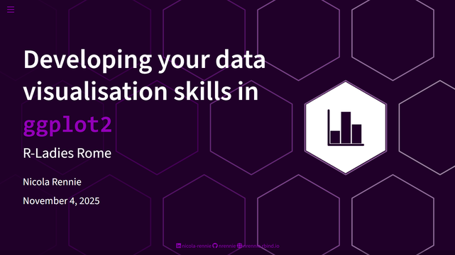 Screenshot of title slide showing title as Developing your data visualisation skills in ggplot2.