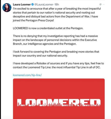 Laura Loomer Pentagon Press Corps tip line.