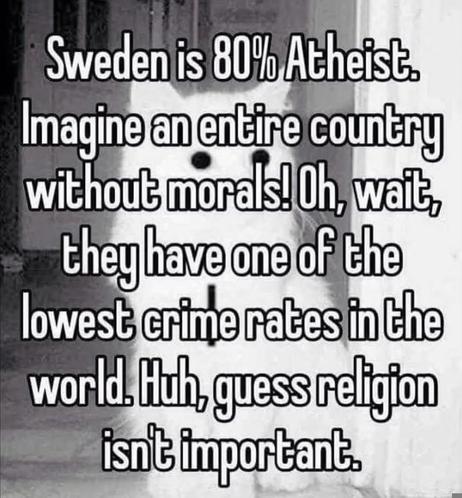 Con l'esempio della Svezia, le religioni non sono per niente importanti
