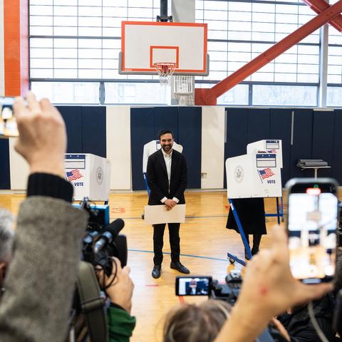 Zohran Mamdani casting his vote on Tuesday in Astoria, Queens.