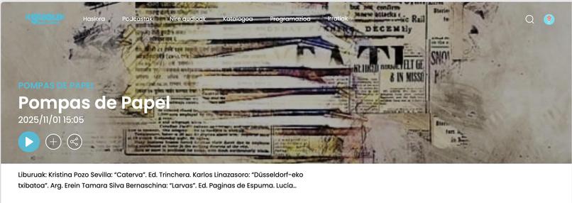Imagen en color de la caráctula del programa de radio «Pompas de papel»
