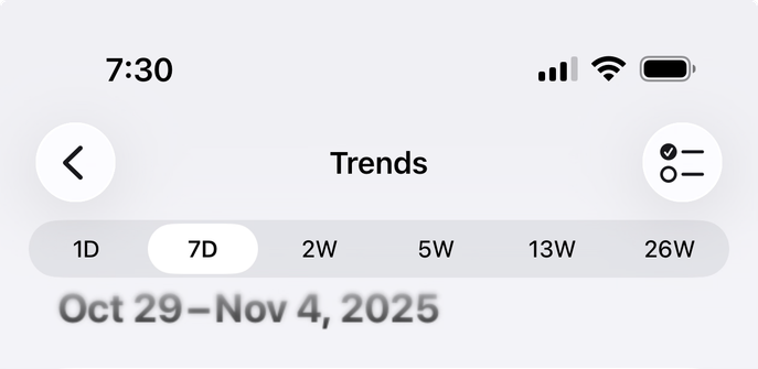 Screenshot of App Store Connect app featuring a segmented control below the navigation bar