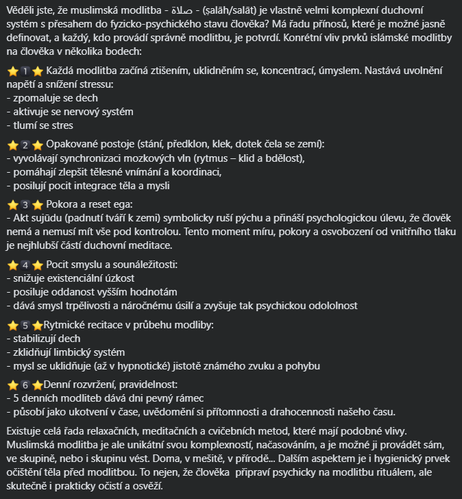 Text o přínosu islámské modlitby.