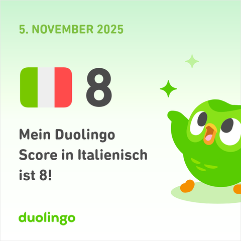 Die Duolingo Plakette für Stufe 8 in italienisch