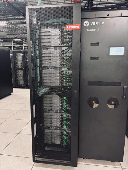 Newer units! This is NVIDIA gear, I have been told. And very expensive because people want to use this type of gear to get ChatGPT to do whatever it is people do on ChatGPT. But not these unit. No, they are here to do data analysis to project the impacts of climate change, develop drought resistant crops, and understand viruses at the atomic level.