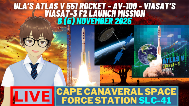 Daniel Suguwa, an indie VTuber, showing the thumbnail for the stream of ULA's Atlas V 551 rocket - AV-100 - ViaSat's ViaSat-3 F2 launch mission.