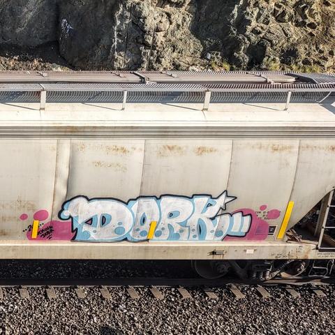 Train car with graffiti rolling through Kamloops BC Canada