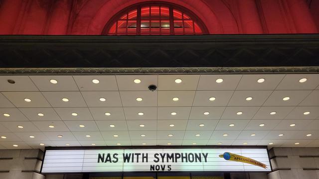 Sign at Bill Graham Civic Auditorium advertises Nas With Symphony