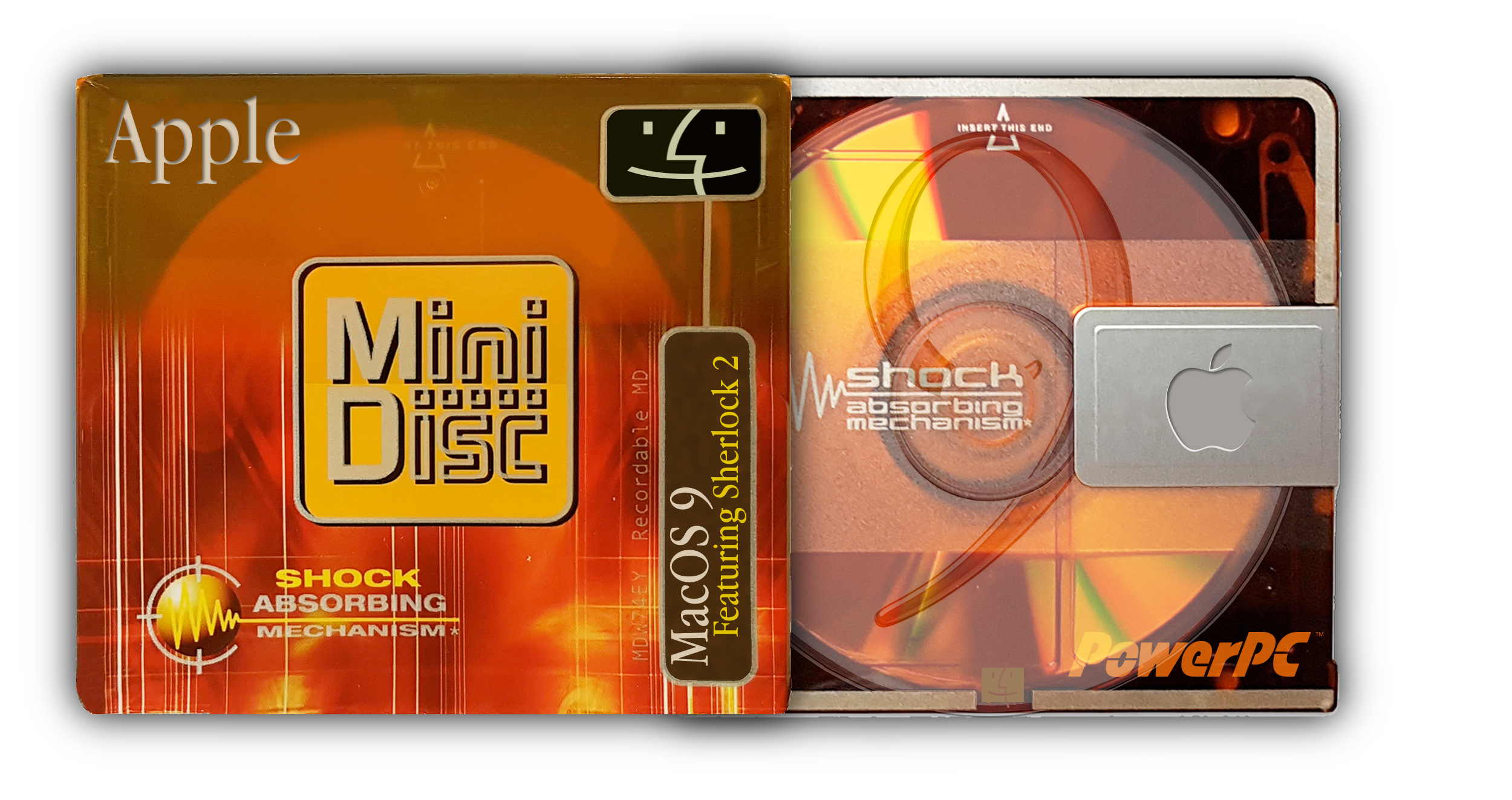 Macos9 minidisc in translucent orange. Mac OS 9 was only released on Mini Disc in Japan. Here is an example of a rare English language version.