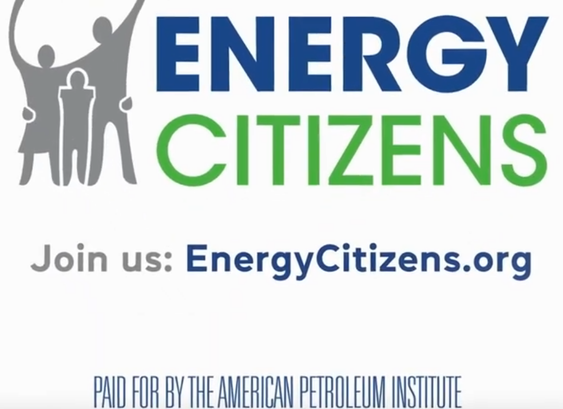 Video-screenshot
zeigt Logo von ENERGY CITIZENS
unten steht
PAID FOR BY THE AMERICAN PETROLEUM INSTITUTE