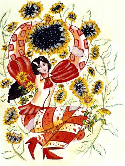 A woman surrounded by sunflowers