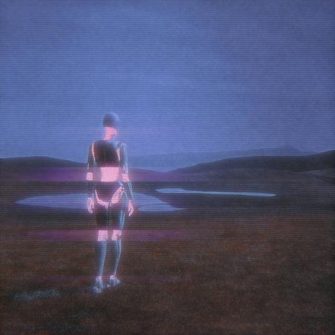 Spadwave Dreamscape album cover. VHS aesthetics, a humanoid on a stylized planet surface.