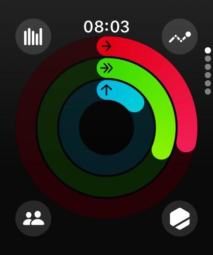 Symbolbild: Die 3 bekannten Ringe für Bewegen, Trainieren und Stehen auf der Apple Watch.