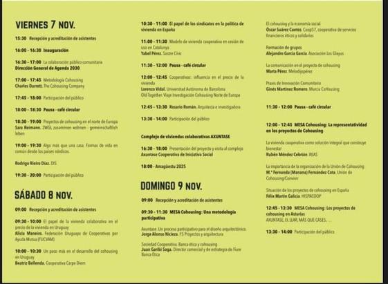 Tríptico del Foro  de vivienda Colaborativa con agenda