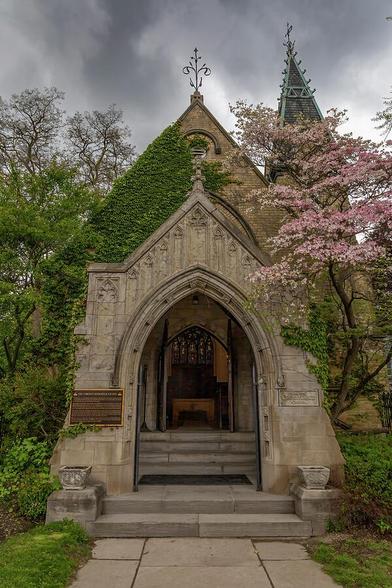 The Toronto Necropolis Chapel, a Gothic Revival gem, offers a tranquil escape amidst lush greenery in the heart of the city's historic cemetery.
