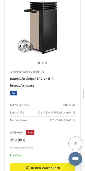 Screenshot Trotec Luftreiniger.