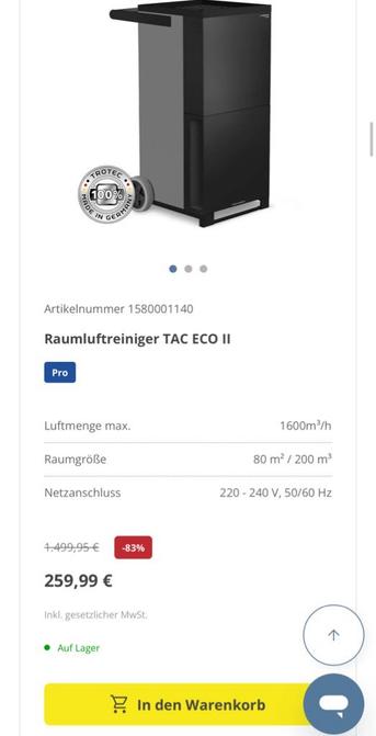 Screenshot Trotec Luftreiniger.