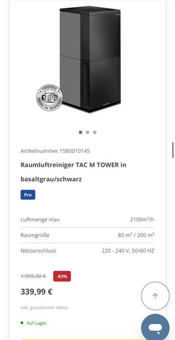 Screenshot Trotec Luftreiniger.