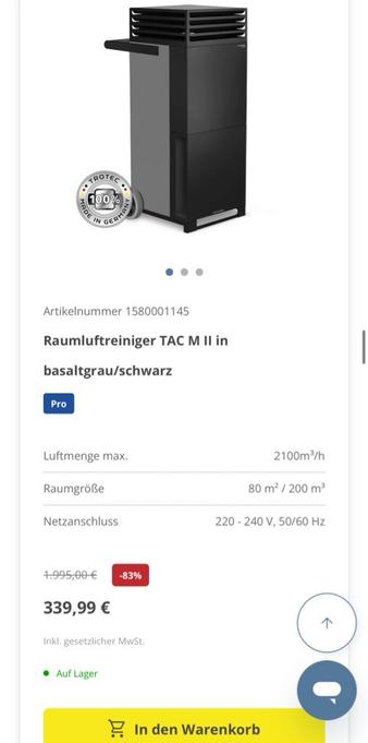 Screenshot Trotec Luftreiniger.