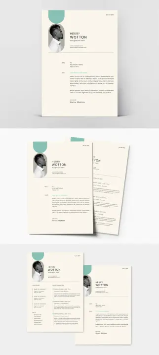Adobe InDesign Resume and CV Layout Set with Pale Cyan Accents by GraphyPix