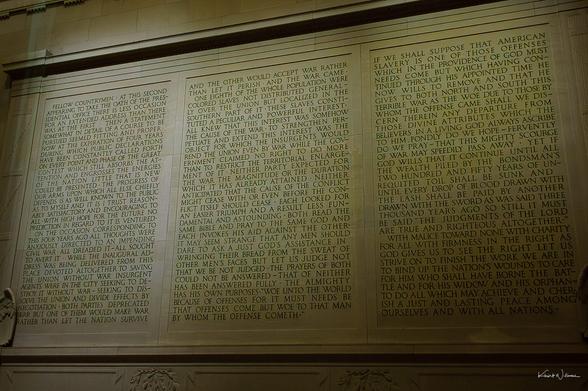 Second Inaugural Address text carved in marble on Lincoln Memorial interior wall