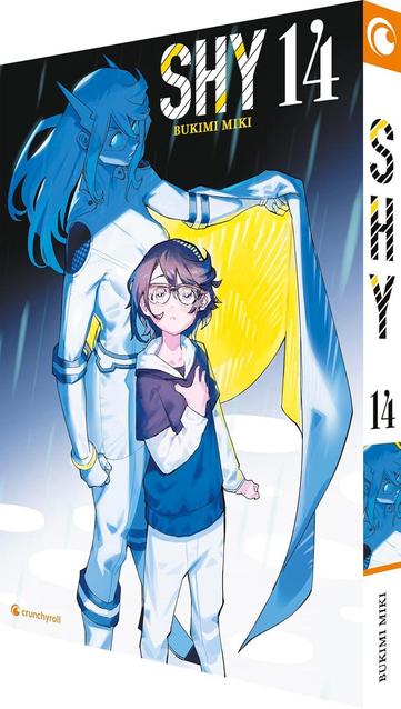 Cover zu Band 14 von SHY.
Dargestellt ist Teru im Regen und Shine, die ihr Cape schützend über Teru hält.