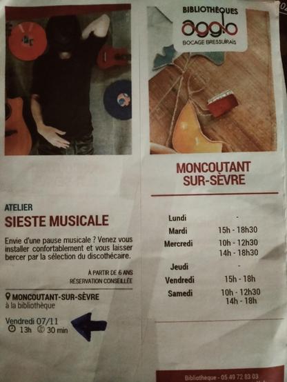 Les horaires de la médiathèque de Montcoutant