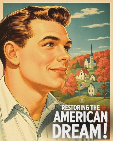 The American Dream as disturbingly rendered by the current U.S. Administration, a land taken literally back to the 1950s in all regards, with "Traditional Values" for all