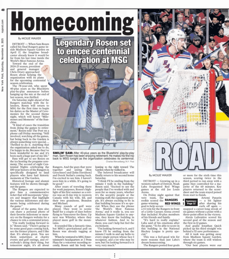 Sam will be back at MSG tonight for the first time since he retired