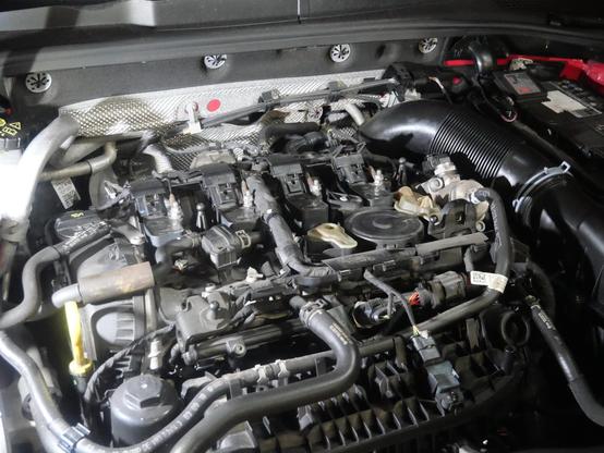 General view of EA888 engine with plastic cover removed