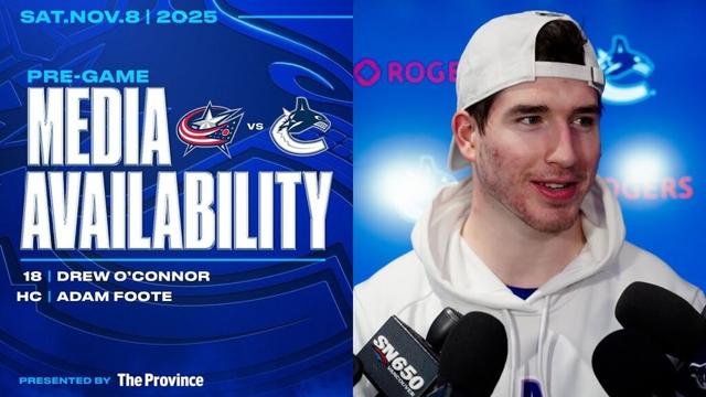 Drew O'Connor & Head Coach Adam Foote Pre-Game Media | Canucks vs Blue Jackets (Nov 8, 2025)