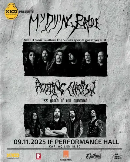 my dying bride and rotting christ on stage on 9th of november, 2025, in istanbyl, and this is a poster of the event.