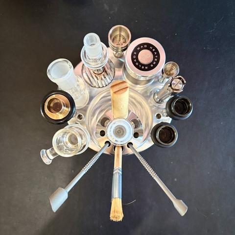 cannabis loading tray made out of a CH debowler stand and some Scruffy Woofers and Madheaters parts