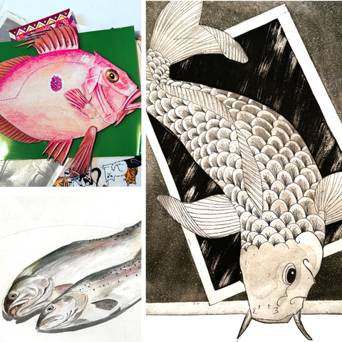 old drawings from college days of fish