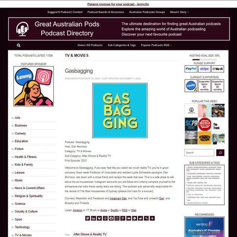 Gasbagging
Screenshot of the podcast listing on the Great Australian Pods website