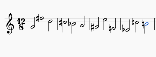 A brief 12-tone series of half notes.