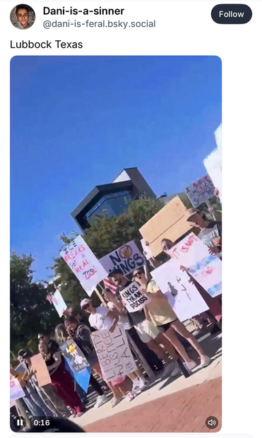 Screenshot of social media post regarding the October 18th, 2025 “No Kings 2.0” protests. From Lubbock, Texas.