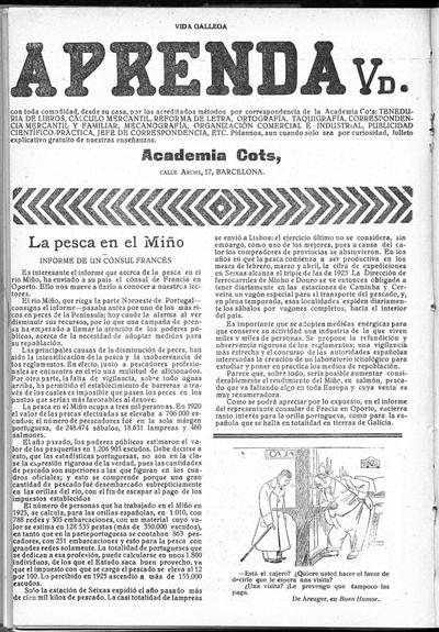 Na imaxe vese unha nova de prensa sobre un informe do consul portugués sobre a pesca no Miño