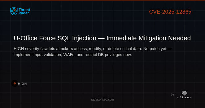 High threat: CVE-2025-12865: CWE-89 Improper Neutralization of Special Elements used in an SQL Command ('SQL Inje