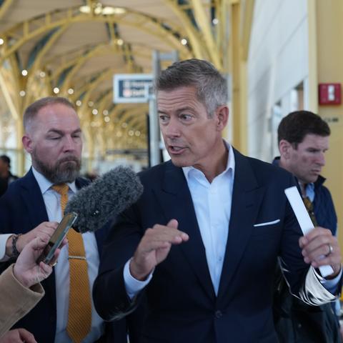 Transportation Secretary Sean Duffy visiting Reagan National Airport in Washington on Friday. He has drawn praise for taking action on air safety and skepticism from those who see political motivations behind his moves.