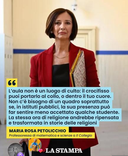 Una frase di Maria Rosa Petolicchio contro il crocifisso nei luoghi pubblici