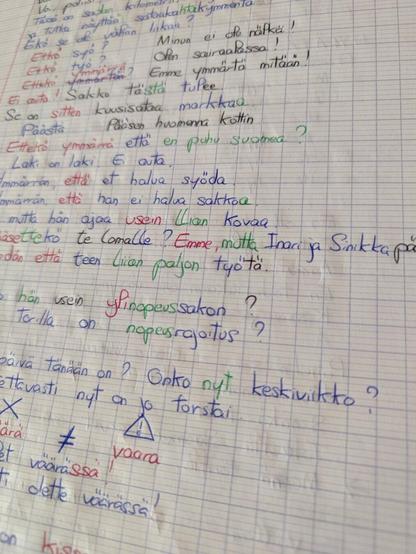 A page of my notebook where I eas studying finnish. All is handwritten.